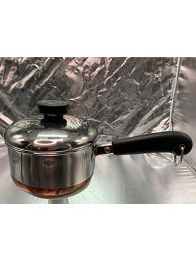 1801 Revere Ware 3/4 Qt Stainless Steel Saucepan With Copper Bottom & Lid Black